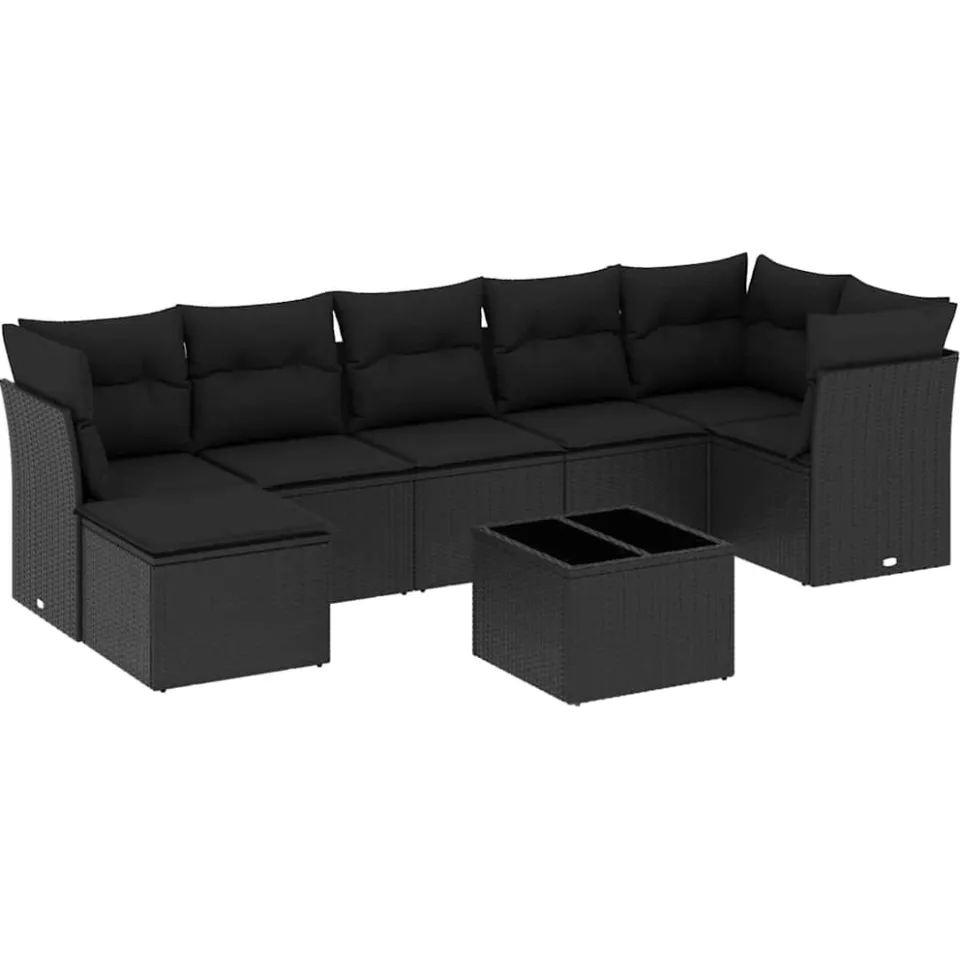 vidaXL 8-delige Loungeset met kussens poly rattan zwart, foto 3