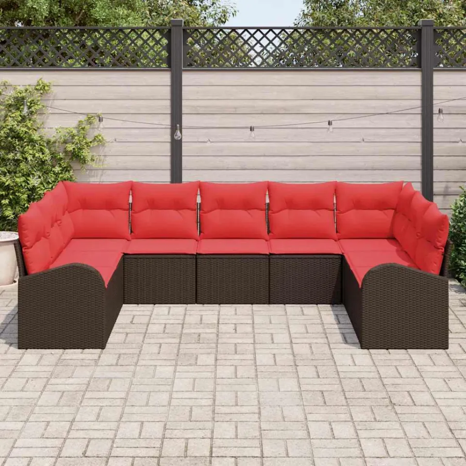 vidaXL Tuinbankenset 9 st Bruin en Rood poly rattan, foto 3