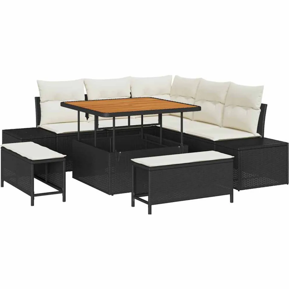 vidaXL Tuinbankenset 8 st Zwart Poly riet, foto 4