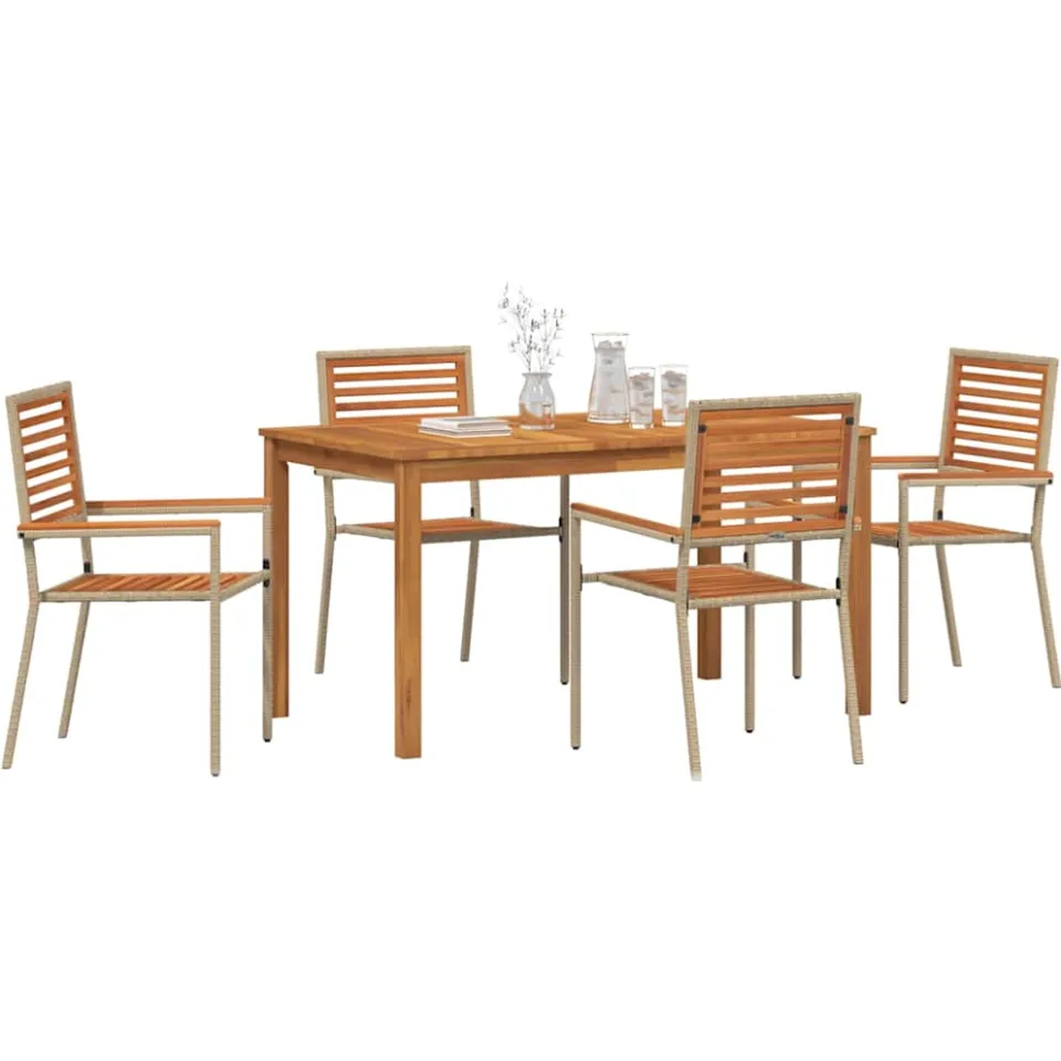 vidaXL Tuin eettafelset 5 st Beige Massief Acaciahout
