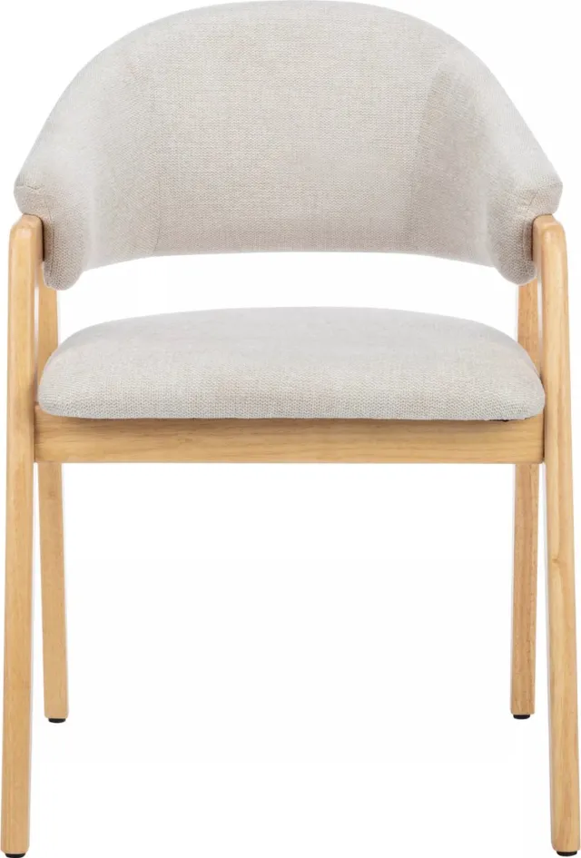 Vente-unique Set van 2 stoelen met stoffen en rubberhouten armleuningen - Beige en naturel - SOLUNA