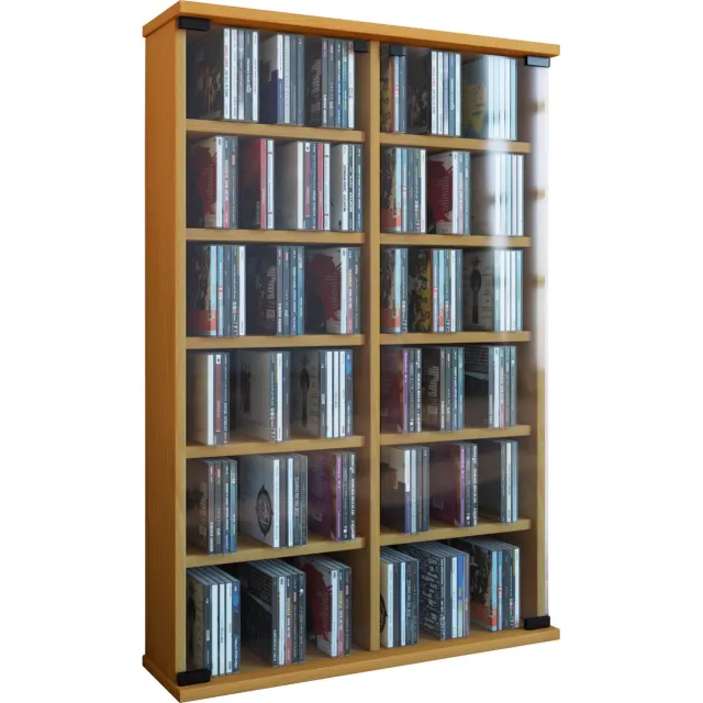 Vcm Houten CD DVD-standaard Plankkast Opbergstandaard Roma glazen deur Beuken