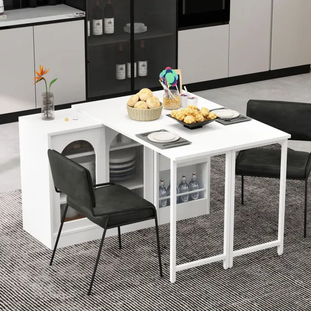 FloraGrace Bartafel - Uitschuifbaar En 360 Graden Draaibaar Met Opbergruimte - Voor Keuken - MDF - Wit - 121,5x40x76,7 Cm