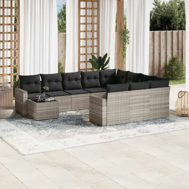 vidaXL 11-delige Loungeset met kussens poly rattan lichtgrijs grijs, foto 2