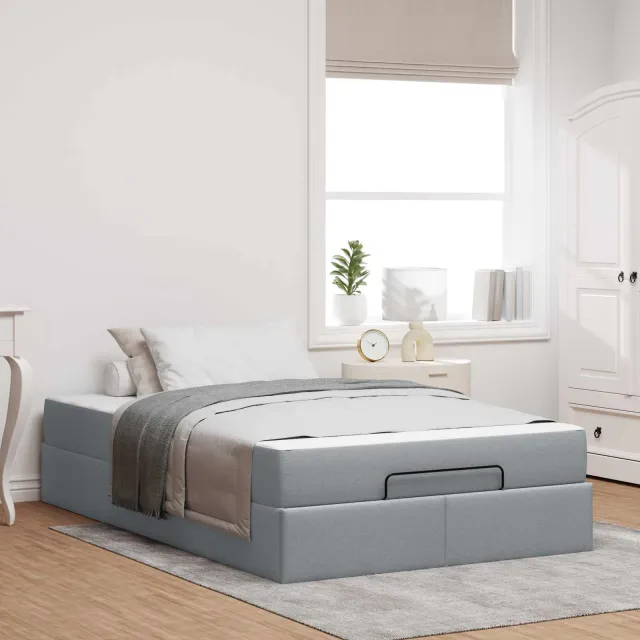 vidaXL Bedframe met matras 2 st Lichtgrijs Stof