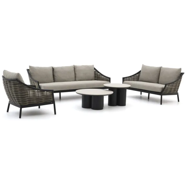 Apple Bee Milou/Tonga stoel-bank loungeset 5-delig 6-zits Zwart