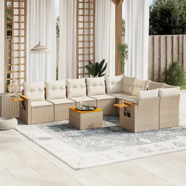 vidaXL 10-delige Loungeset met kussens poly rattan beige, foto 2
