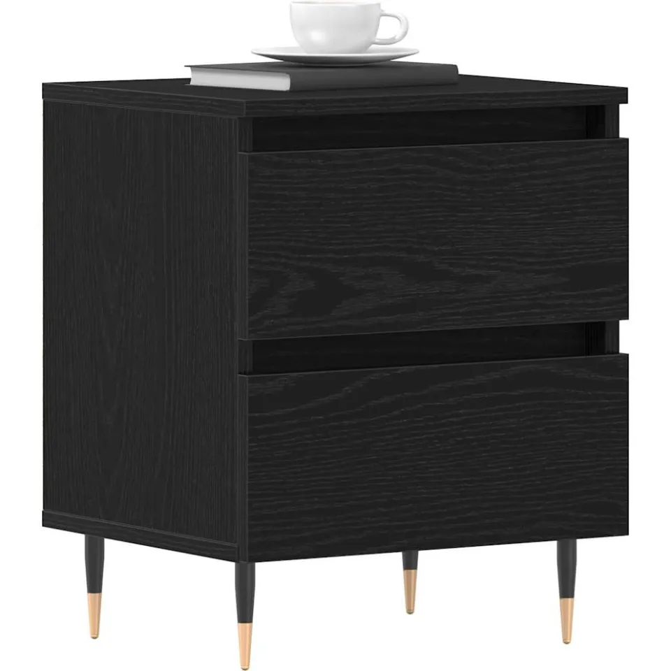 vidaXL Nachtkastje Zwart Eiken 40 x 35 x 50 cm Bewerkt hout