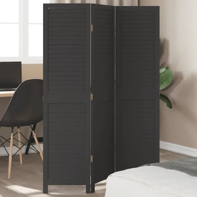 vidaXL Kamerscherm met 3 panelen massief paulowniahout zwart, foto 2
