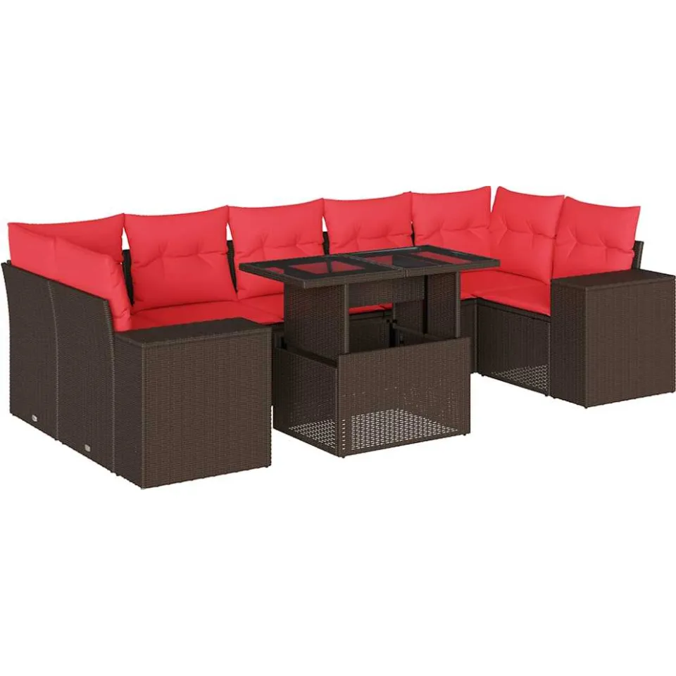 vidaXL 8-delige tuinbankset met kussens, bruin polyrotan