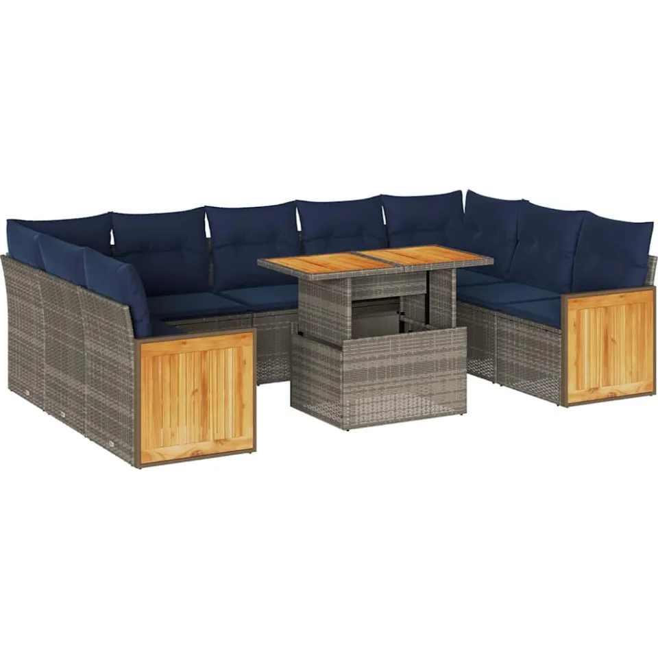 vidaXL 10-delige Loungeset met kussens poly rattan acacia grijs, foto 3
