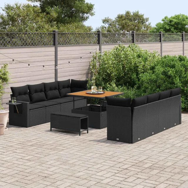 vidaXL Tuinbankenset 11 st Zwart poly rattan, foto 3