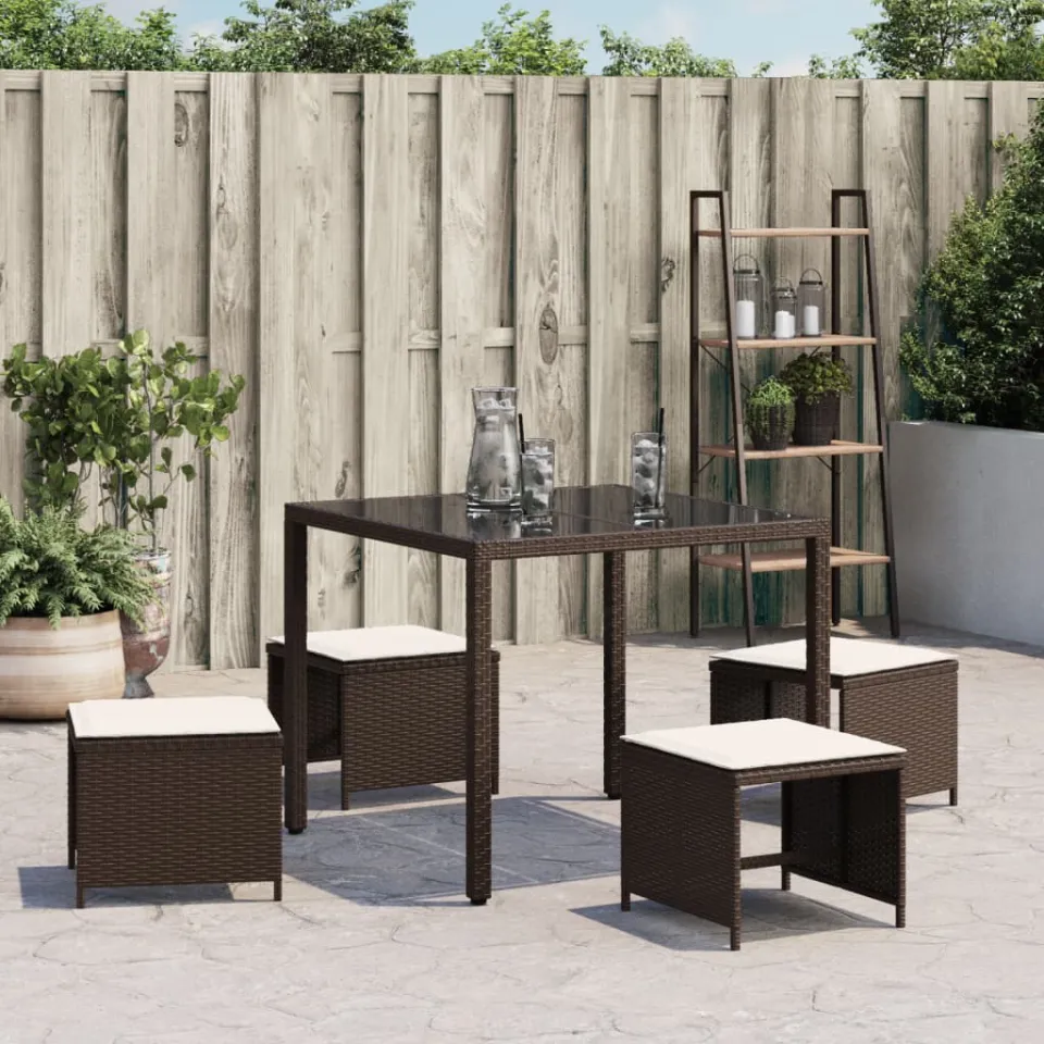 vidaXL Tuinkrukken 4 st met kussens 40x40x35 cm poly rattan bruin, foto 3