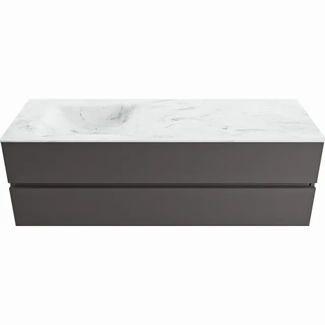 Mondiaz VICA-DLUX 150cm badmeubel onderkast Dark grey 2 lades. Inbouw wastafel CLOUD links zonder kraangat, kleur Opalo.