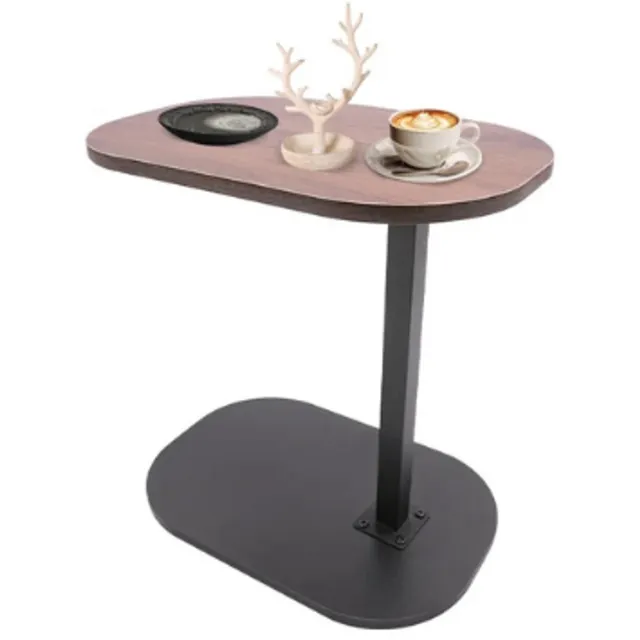LabelOne Bedtafel - Laptoptafel - Bijzettafel - in hoogte verstelbaar - metalen frame - C-vormig ontwerp - modern - bruin/zwart