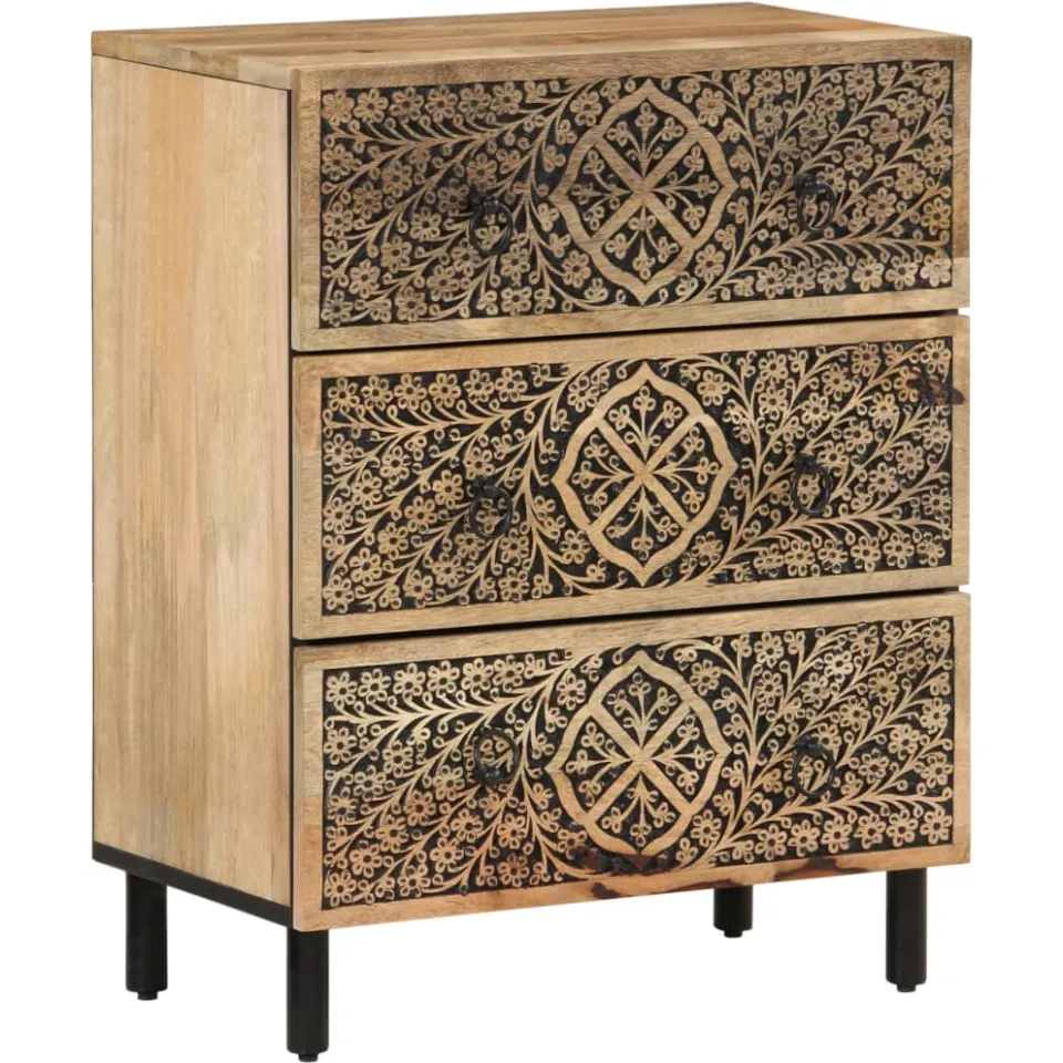vidaXL Bijzetkasten 2 st 60x33x75 cm massief mangohout bruin, foto 2