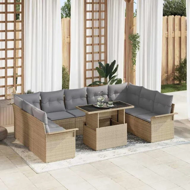 vidaXL Tuin Sofa Set 10 st Beige Poly riet, foto 2
