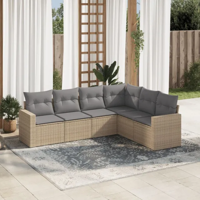 vidaXL 6-delige Loungeset met kussens poly rattan beige, foto 2