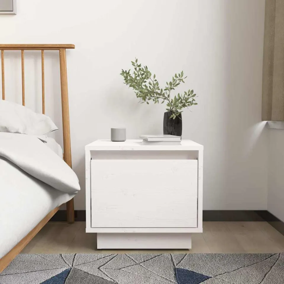 vidaXL Nachtkastjes 2 st 35x34x32 cm massief grenenhout wit, foto 3