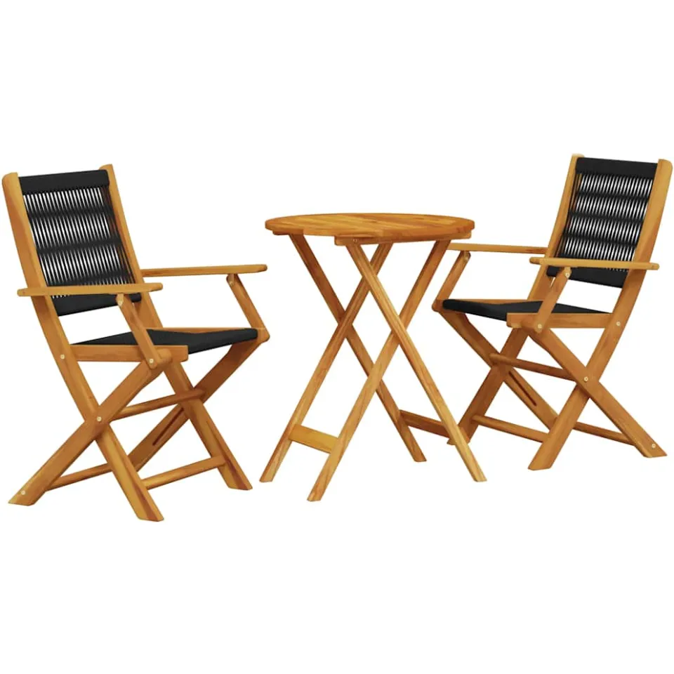 vidaXL 3-delige Bistroset polypropeen en massief hout zwart, foto 3
