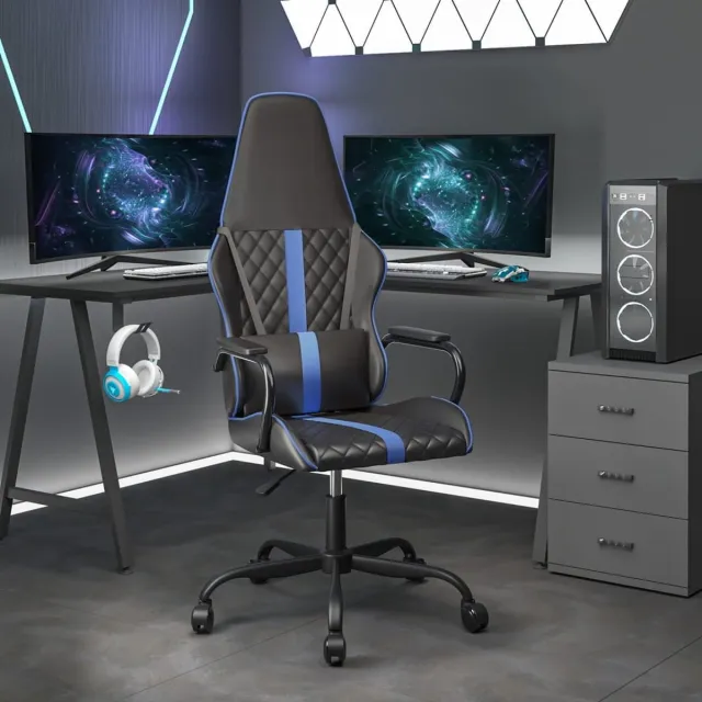 vidaXL Gamestoel - kunstleer - zwart - en - blauw zwart en blauw