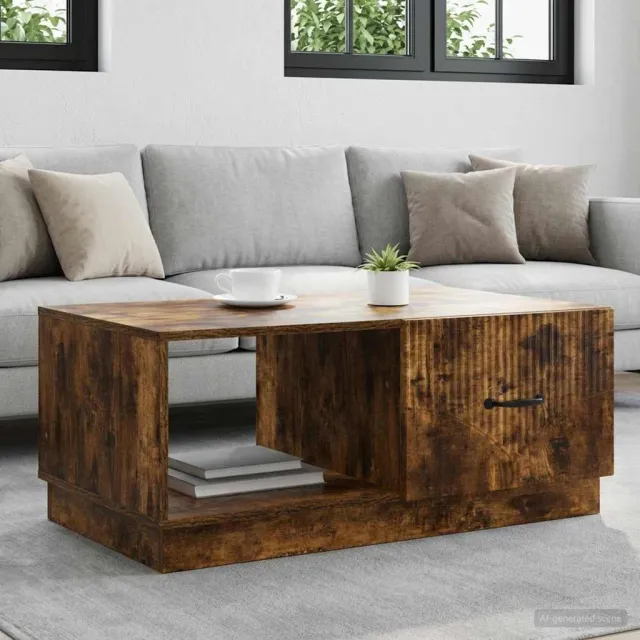 vidaXL Salontafel Gerookt eiken 90 x 50 x 37 cm Bewerkt hout, foto 2