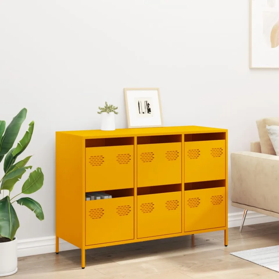 vidaXL Dressoir 101,5x39x73,5 cm koudgewalst staal mosterdgeel, foto 2