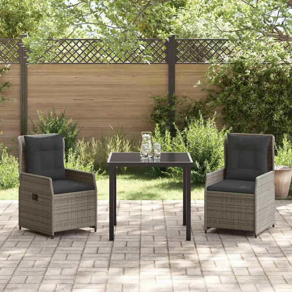 vidaXL Tuin eettafelset 3 st Grijs poly rattan, foto 3