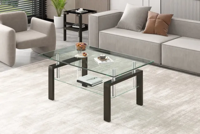 STILVORA Salontafel - Gehard Glas Met Onderblad - Modern Voor Woonkamer En Kleine Ruimtes - Glas En Metaal - 100x60x44 Cm - Transparant Clear