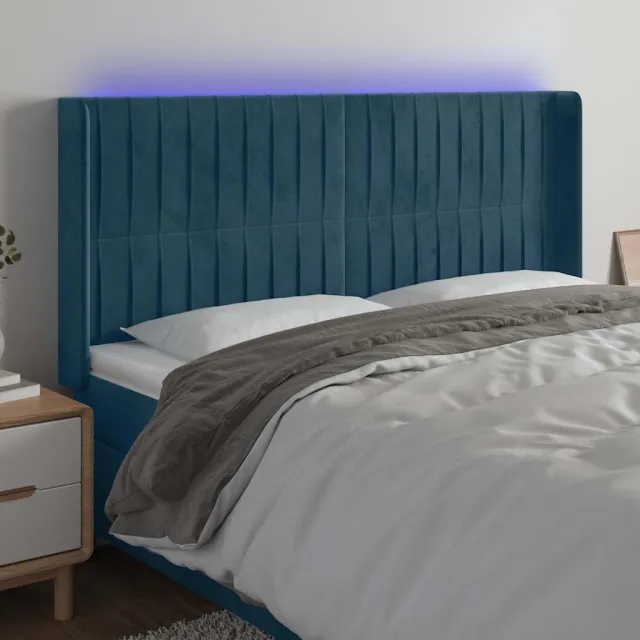 vidaXL Hoofdbord LED 203x16x118/128 cm fluweel donkerblauw blauw
