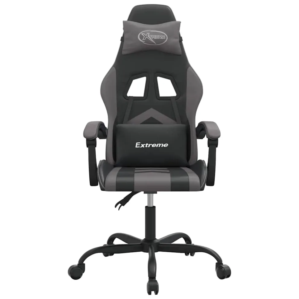 vidaXL Gamestoel draaibaar kunstleer zwart en grijs