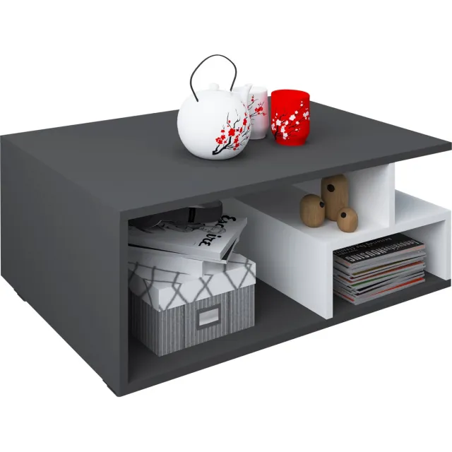 Vcm Houten banktafel Hoge salontafel Woonkamertafel Bijzettafel Plank Sulas Antraciet / Wit