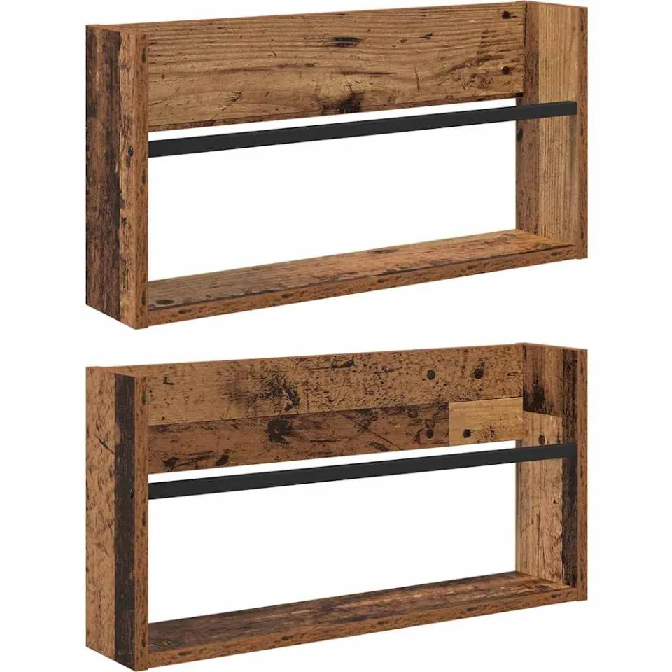 vidaXL Tijdschrift Rek 2 st Oudhout 60 x 12 x 30 cm Bewerkt hout bruin, foto 3