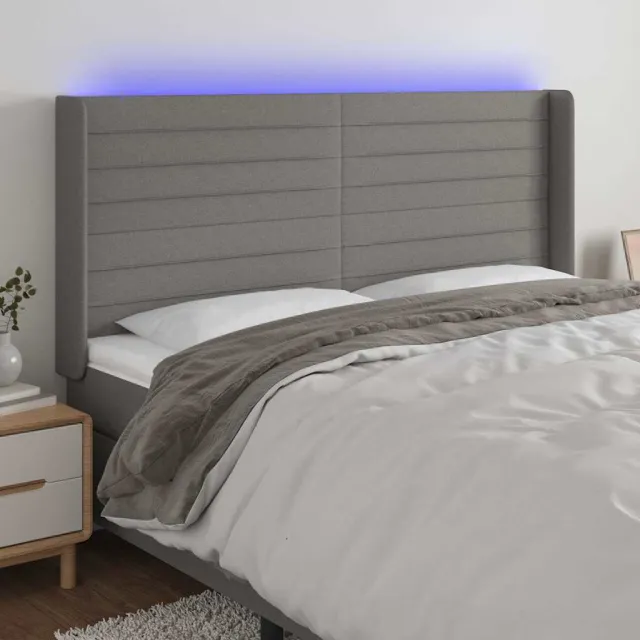 vidaXL Hoofdbord LED 163x16x118/128 cm stof donkergrijs