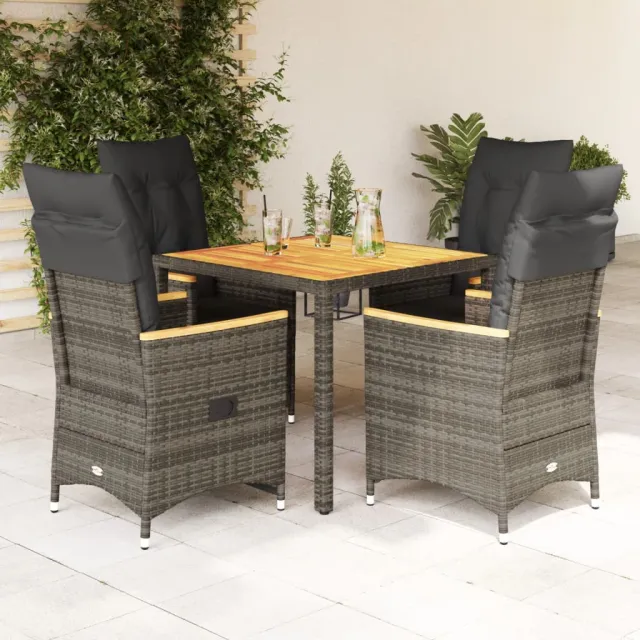 vidaXL 5-delige Tuinset met kussens poly rattan grijs, foto 2