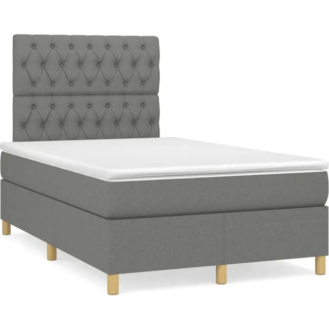vidaXL Boxspring met matras en LED stof donkergrijs 120x190 cm grijs