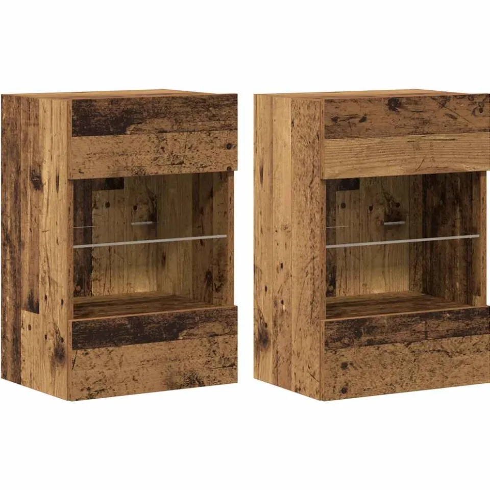 vidaXL Wandkasten met LED-verlichting voor tv 2 st oud houtkleurig bruin, foto 3