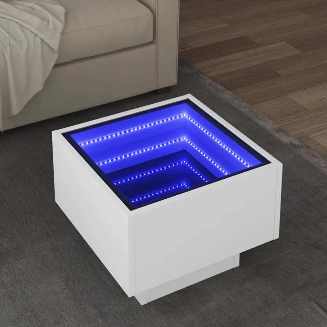 vidaXL Bijzettafel met LED 40x40x30 cm bewerkt hout wit, foto 2