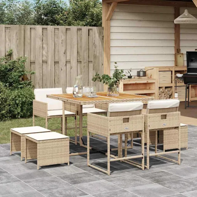 vidaXL 9-delige Tuinset met kussens poly rattan beige, foto 2