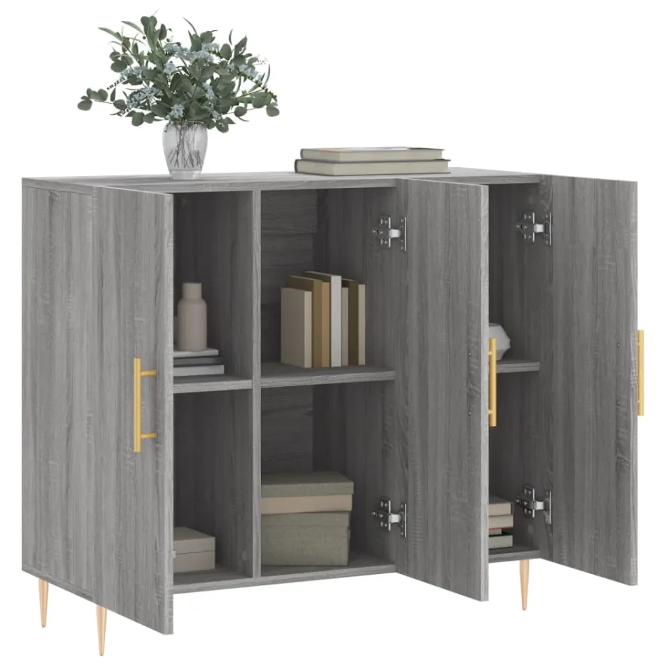 vidaXL Dressoir 90x34x80 cm bewerkt hout grijs sonoma eikenkleurig, foto 4
