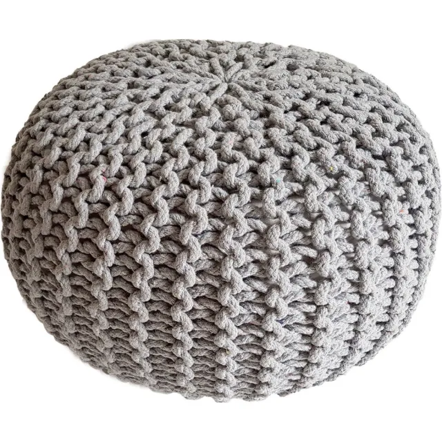 SVJ Home Decorations SVJ Poef Rond - 45 x 45 x 30 cm - Katoen - Lichtgrijs