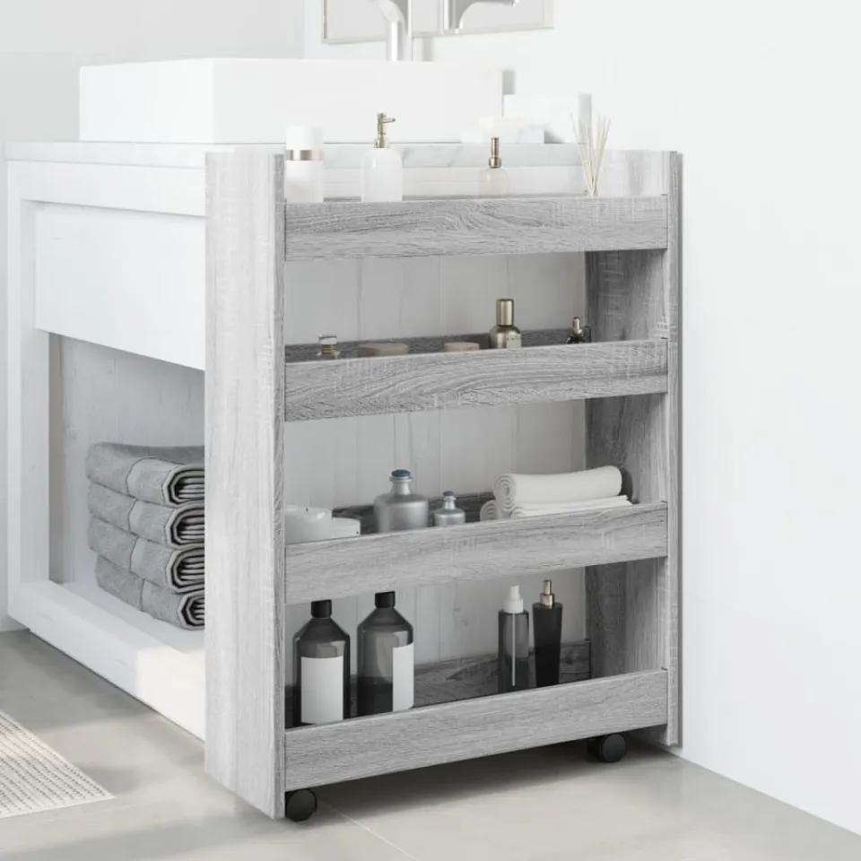 vidaXL Opbergtrolley smal 4-laags bewerkt hout grijs sonoma eiken, foto 2