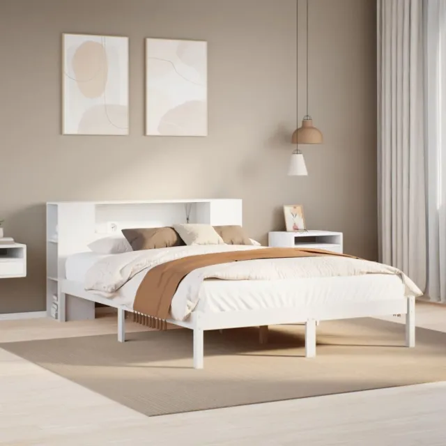 vidaXL Bed met boekenkast zonder matras grenenhout wit 150x200 cm