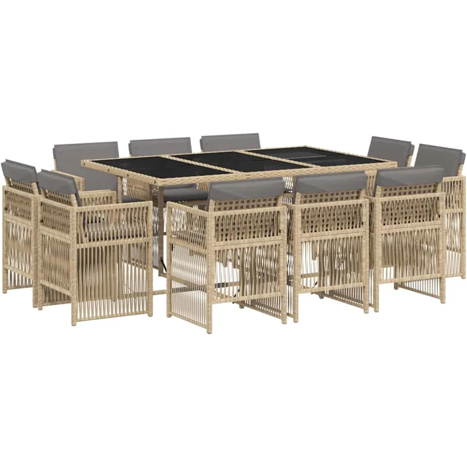 vidaXL 11-delige Tuinset met kussens poly rattan gemengd beige, foto 3