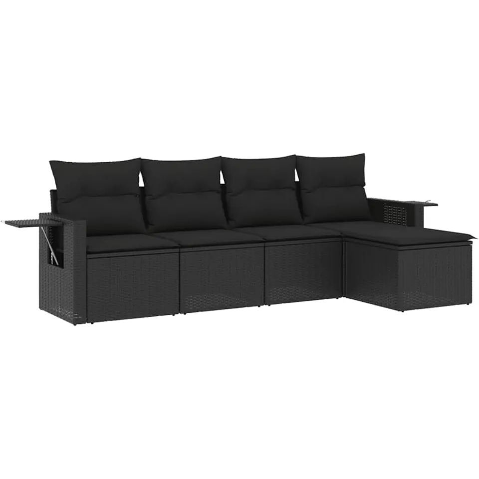 vidaXL 5-delige Loungeset met kussens poly rattan zwart, foto 3