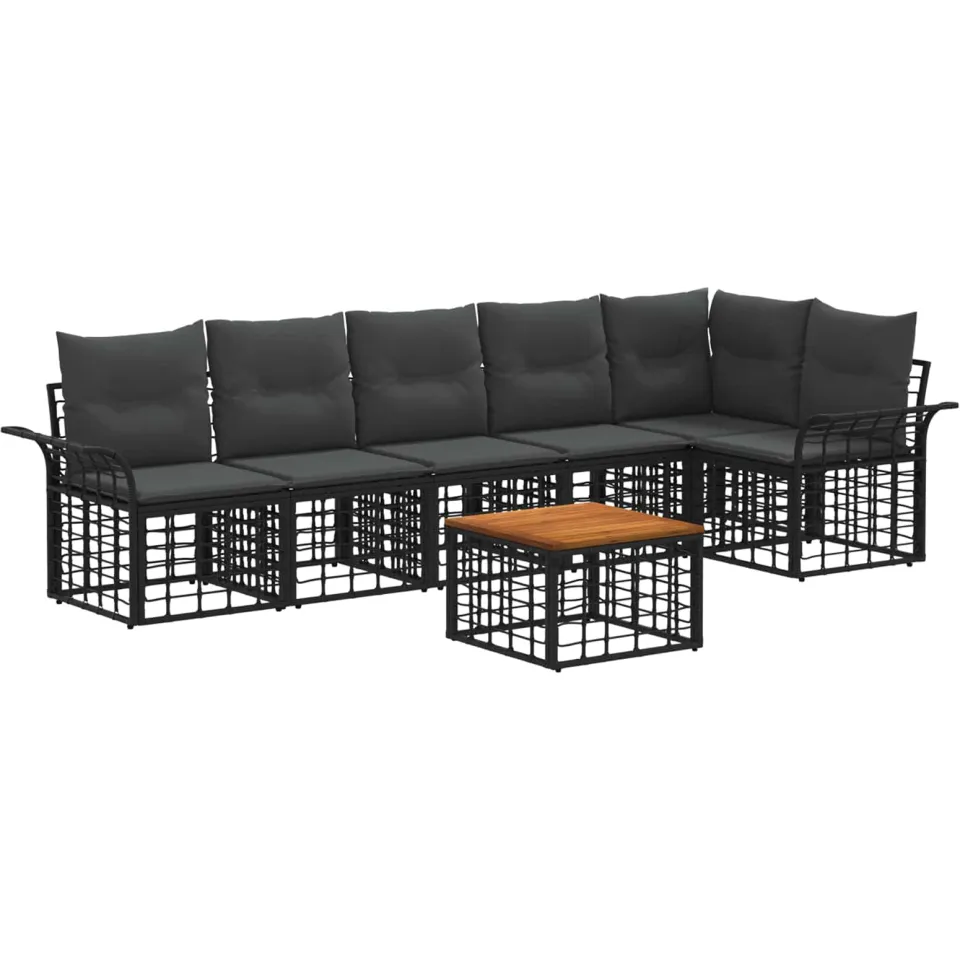vidaXL Buiten bankenset 7 st 6-zits Zwart en Donkergrijs Polyester, foto 3