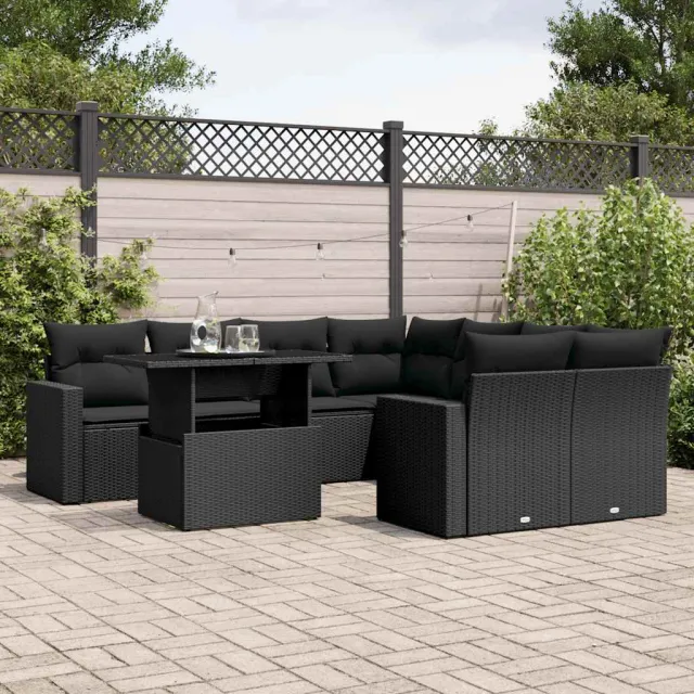 vidaXL 9-delige Loungeset met kussens poly rattan zwart, foto 2