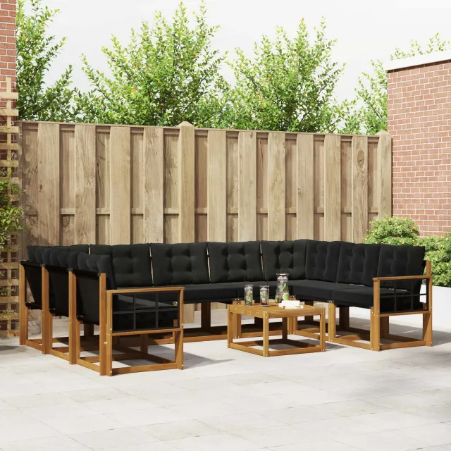 vidaXL Buiten bankenset 10 st 9-zits Naturel en Zwart Bruin