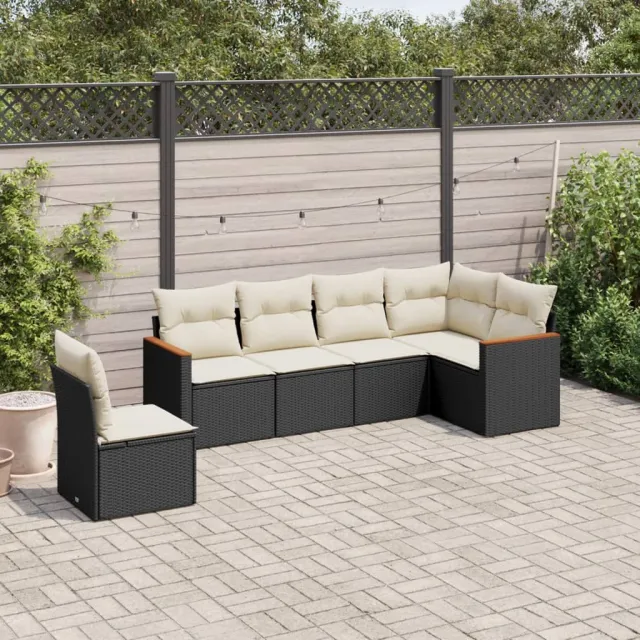 vidaXL 6-delige Loungeset met kussens poly rattan zwart, foto 2