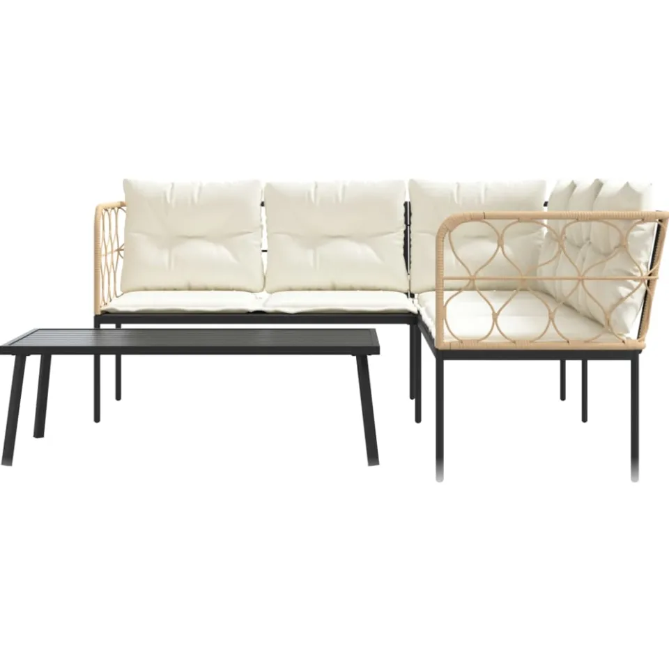 vidaXL Loungeset met kussens staal en textileen zwart, foto 4